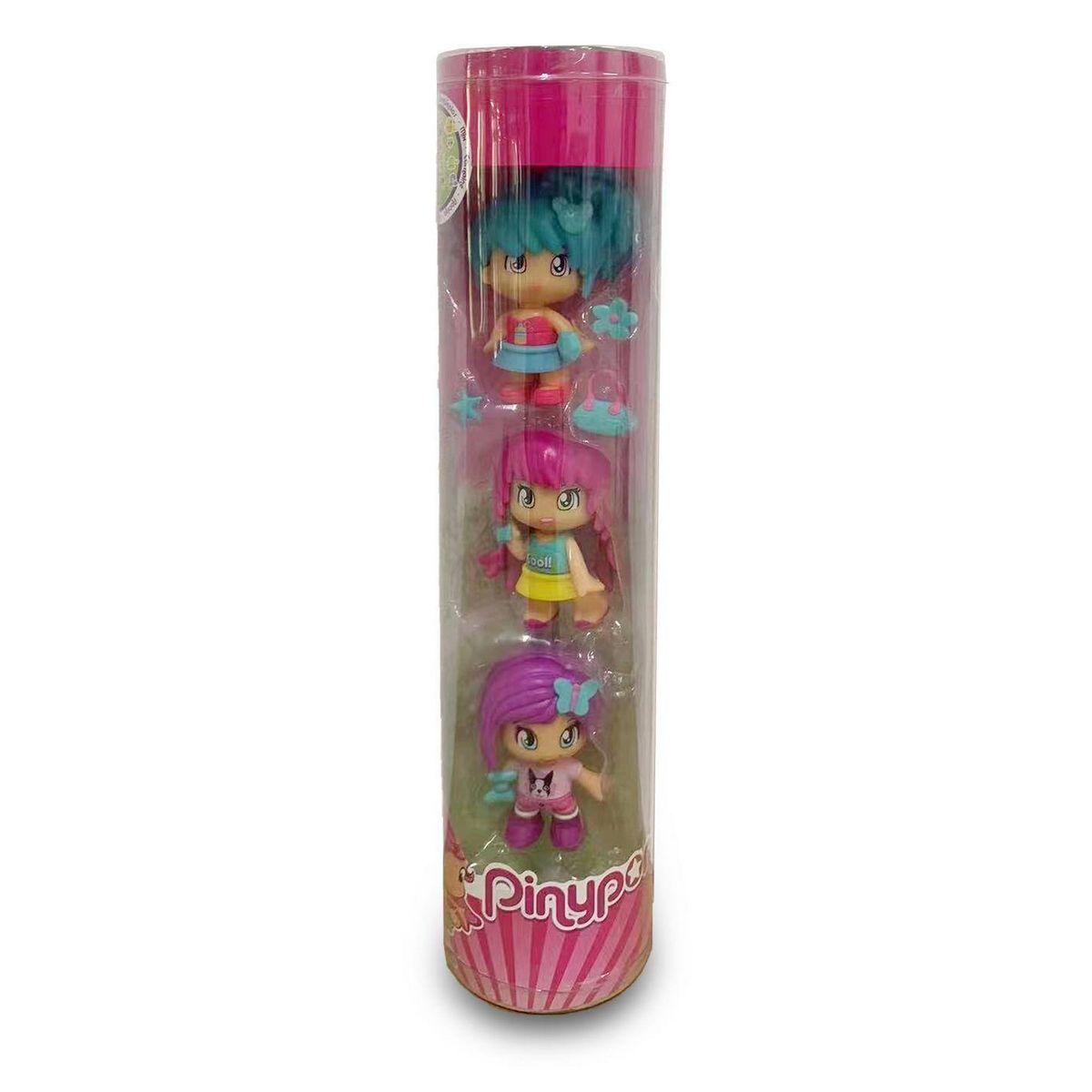 PACK 3 MUÑECAS EN TUBO PINYPON - CABELLO AZUL-2