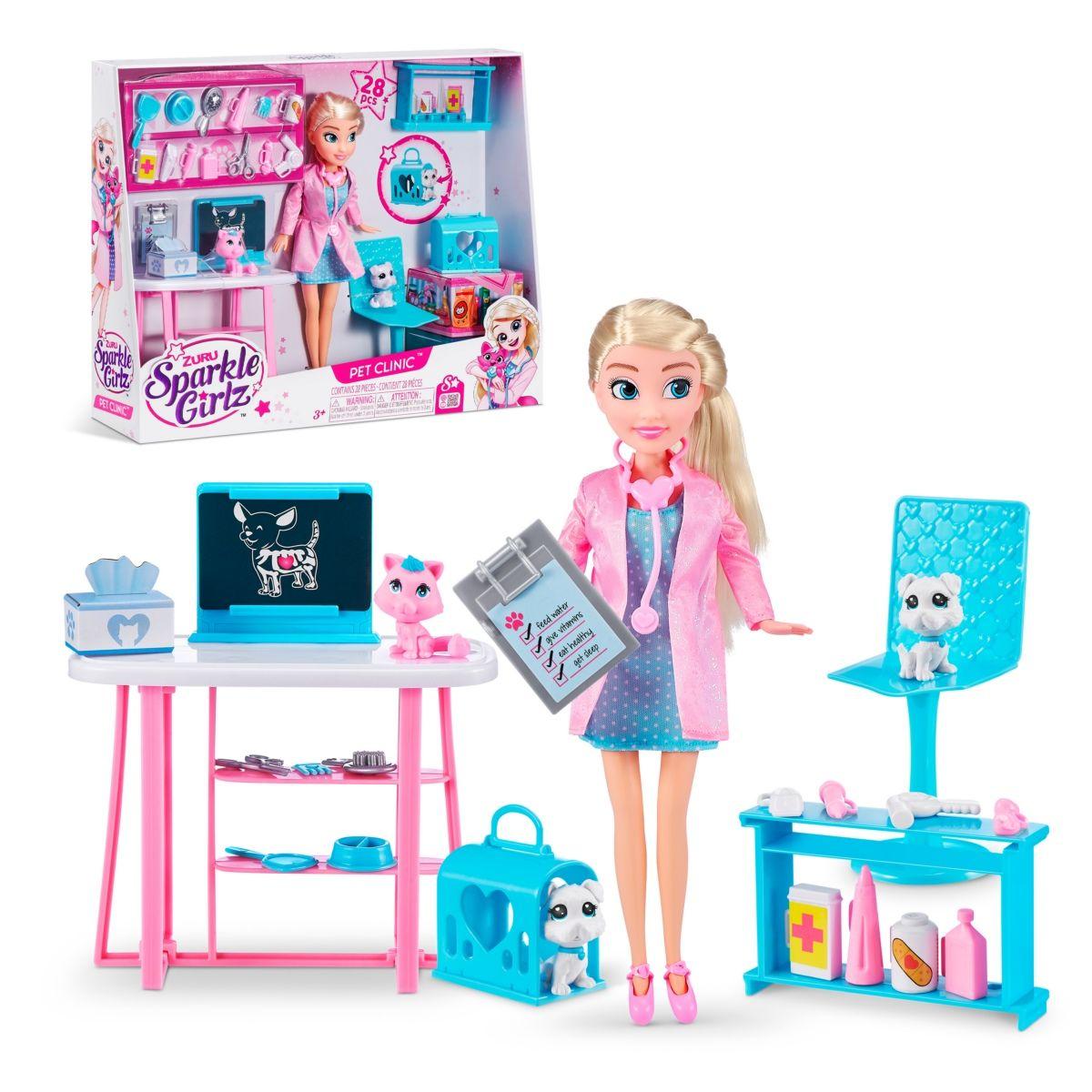 Playset Clínica Veterinaria Con Muñeca Sparkle Girlz-0