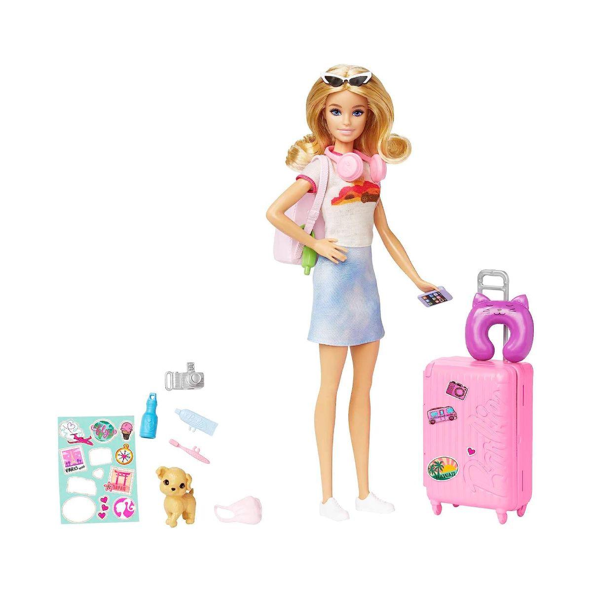 Muñeca Barbie viajera con accesorios de viaje y cachorro-6