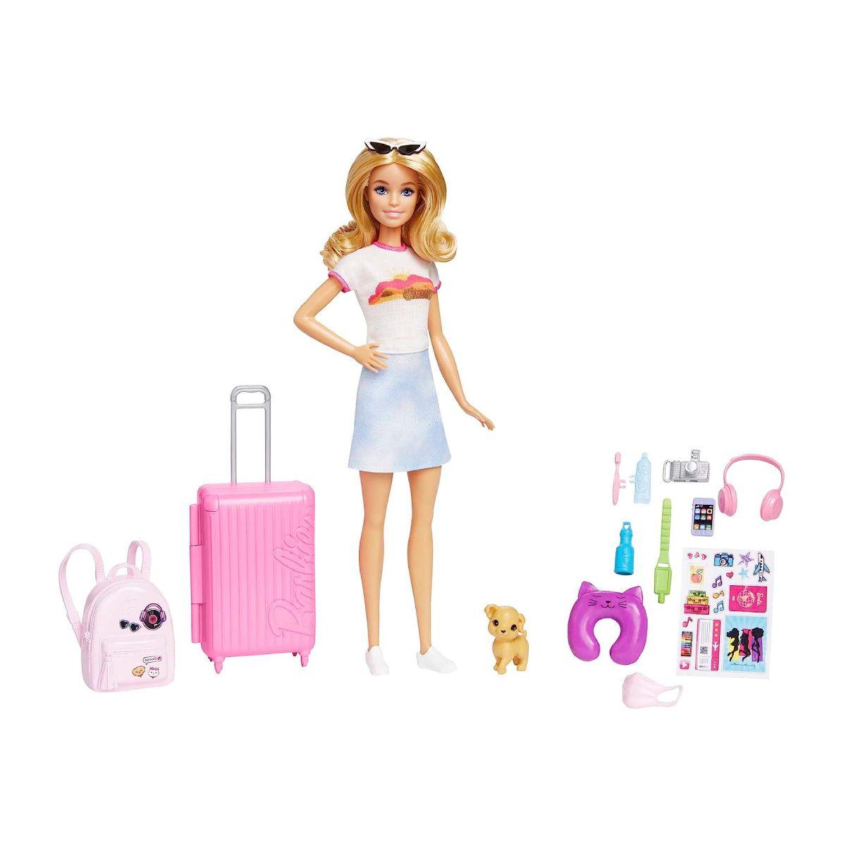 Muñeca Barbie viajera con accesorios de viaje y cachorro-7