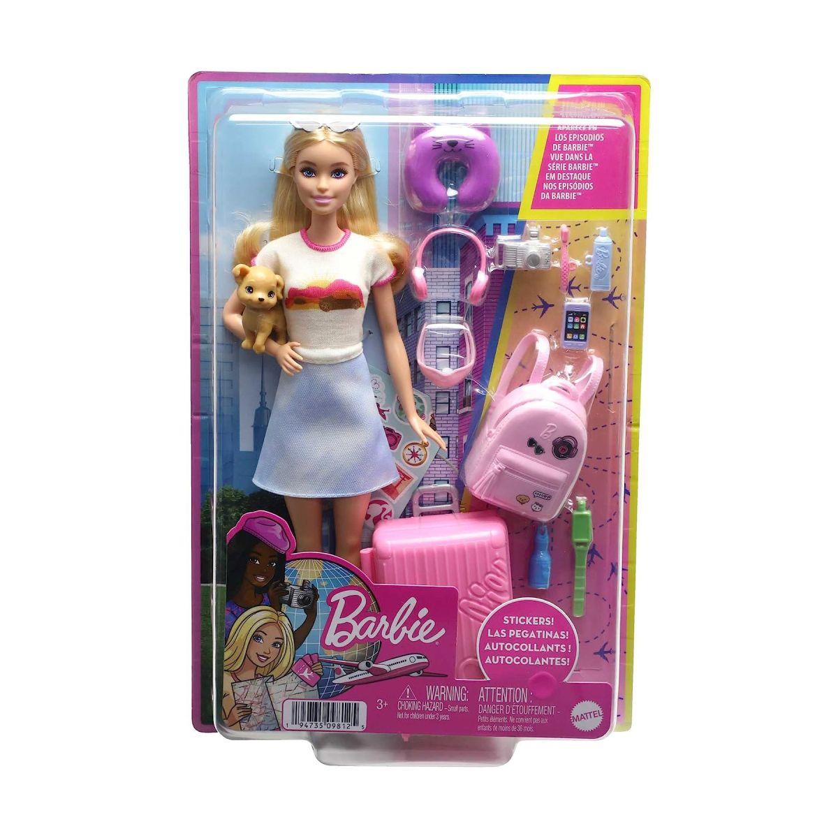 Muñeca Barbie viajera con accesorios de viaje y cachorro-8