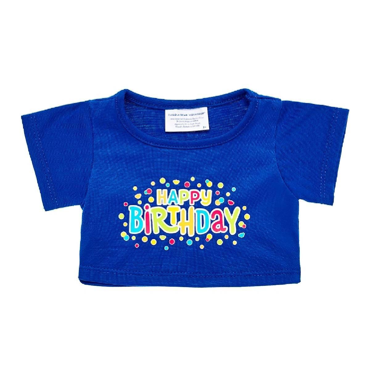 Polera cumpleaños azul Build a Bear estampado feliz-1