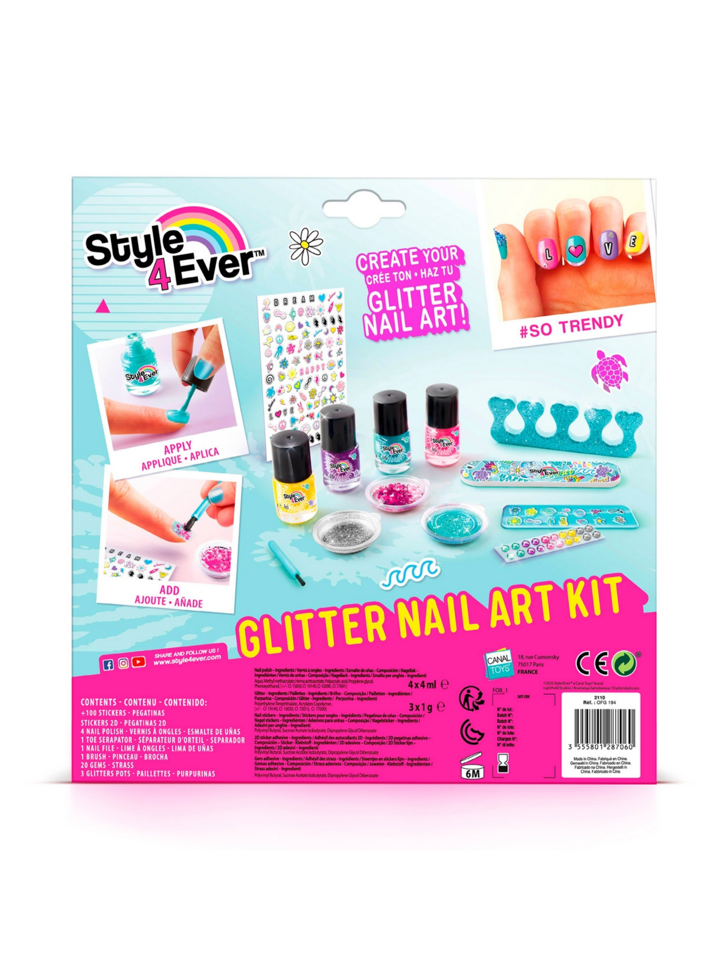 Kit de arte en uñas STYLE 4 EVER con glitter y esmaltes-2