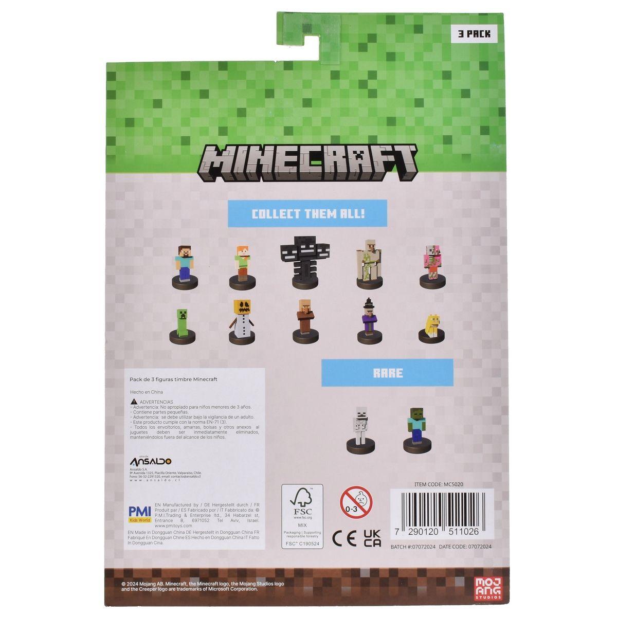 PACK DE 3 FIGURAS TIMBRE MINECRAFT - ZOMBIE-3