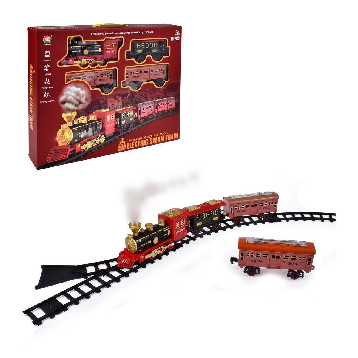TREN RETRO ELECTRICO SONIDO Y LUCES Y 3 VAGONES Y 16 PIEZAS-0