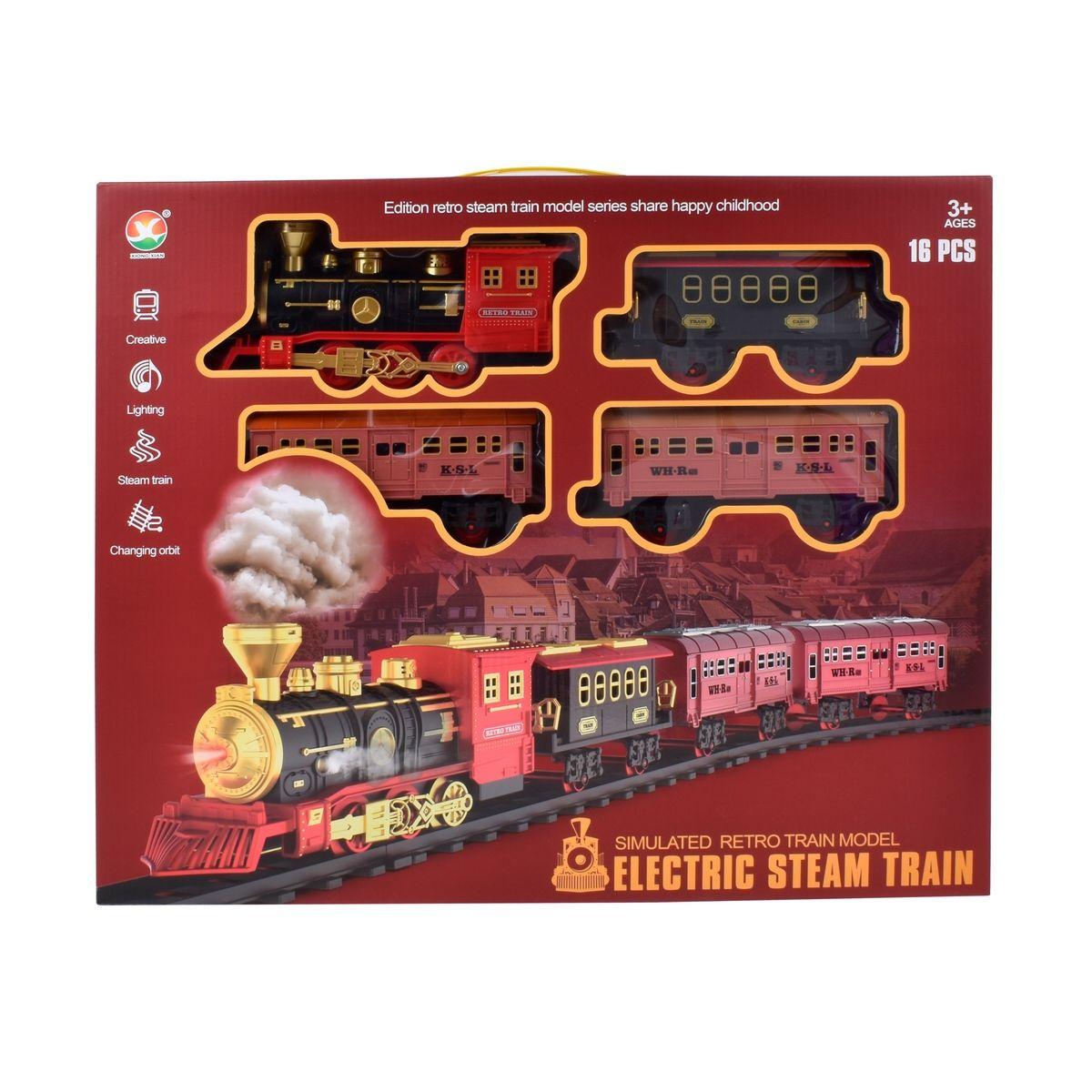 TREN RETRO ELECTRICO SONIDO Y LUCES Y 3 VAGONES Y 16 PIEZAS-2