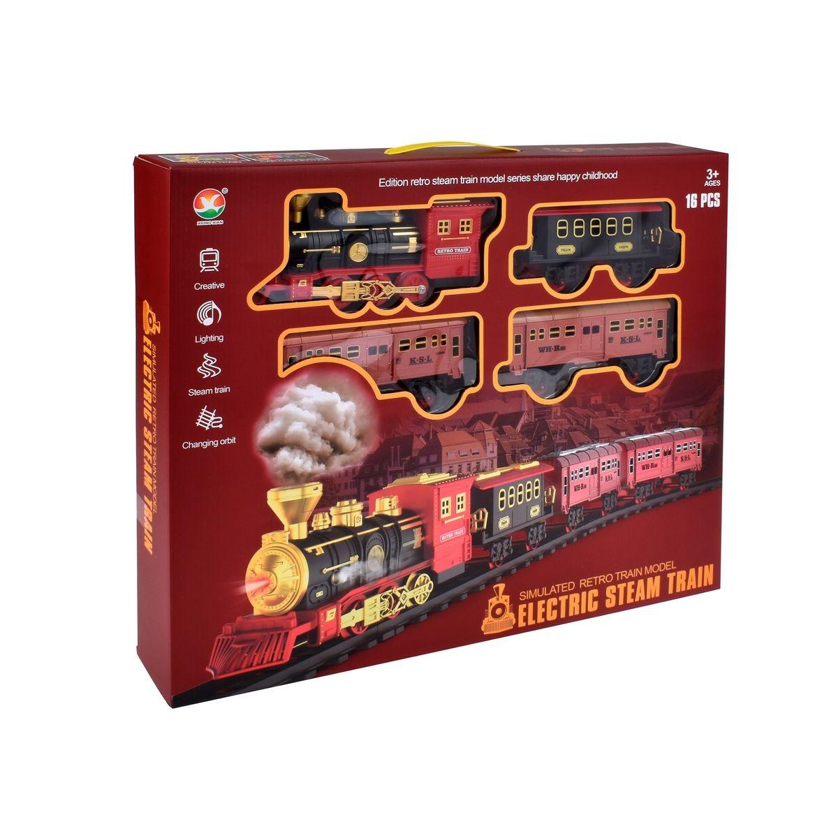 TREN RETRO ELECTRICO SONIDO Y LUCES Y 3 VAGONES Y 16 PIEZAS-3