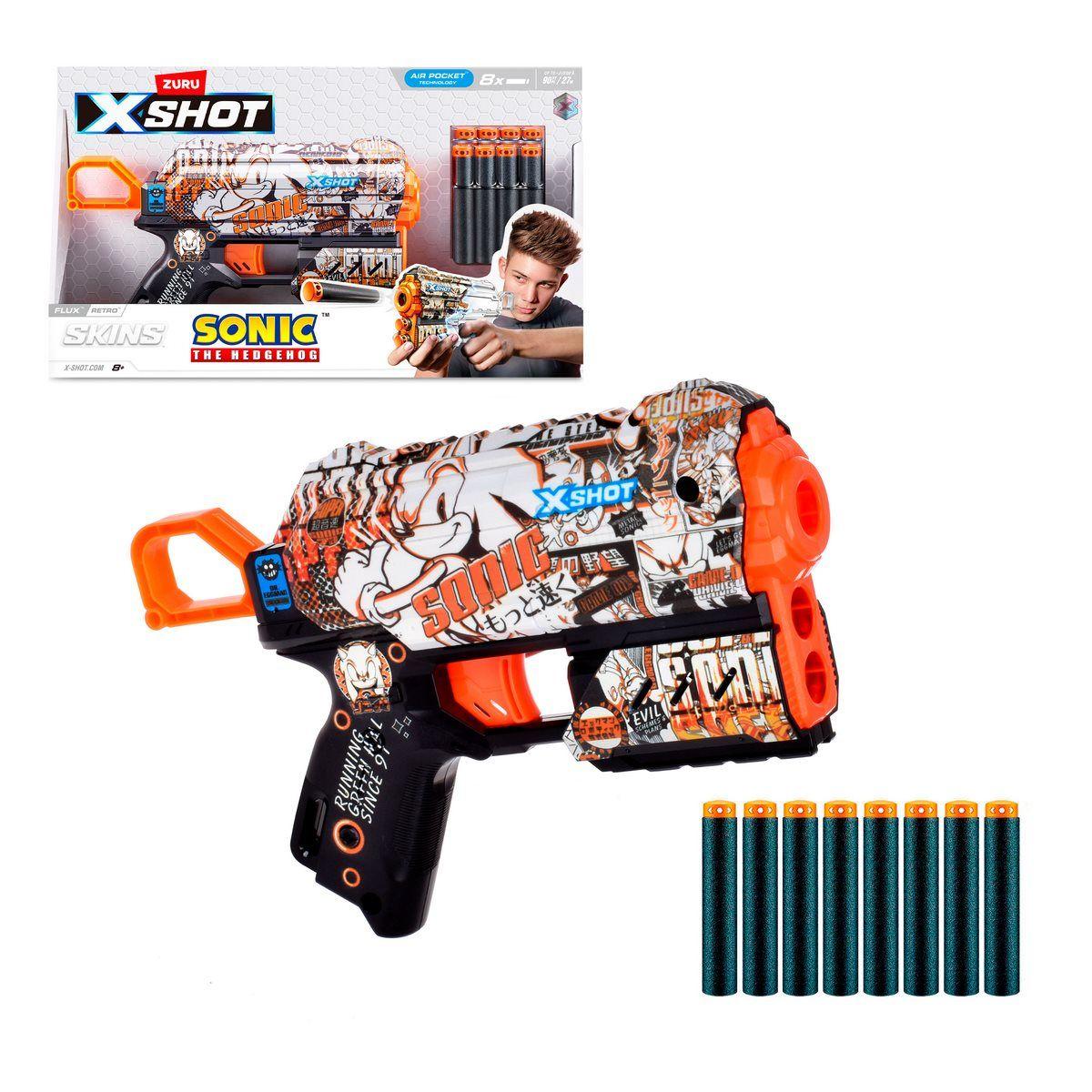 LANZA DARDOS FLUX SKINS SONIC CON 8 DARDOS X-SHOT - RETRO-0