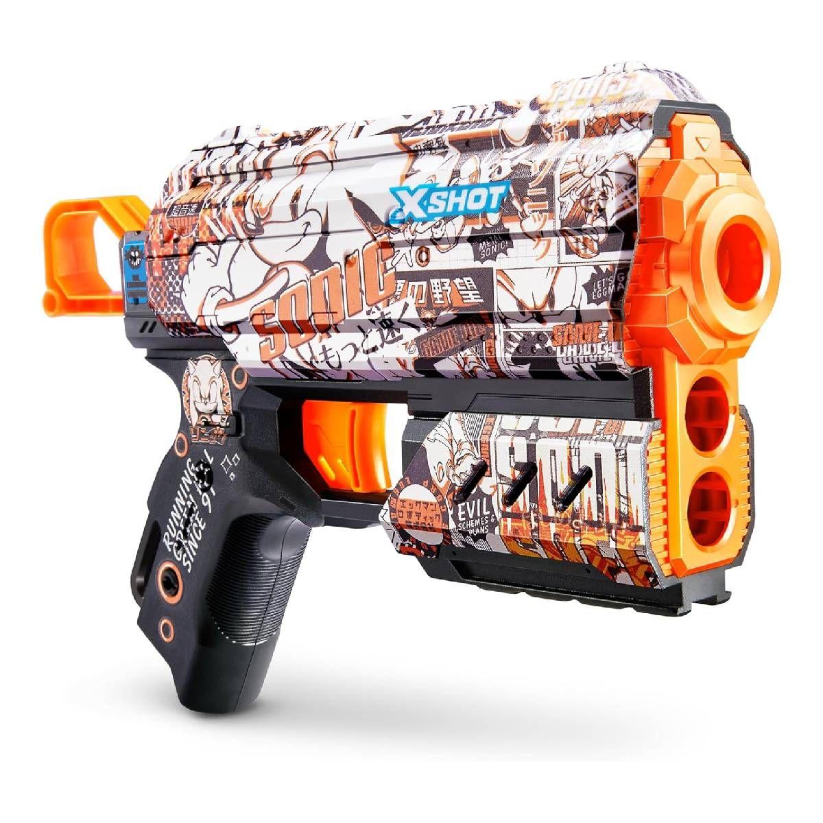 LANZA DARDOS FLUX SKINS SONIC CON 8 DARDOS X-SHOT - RETRO-4