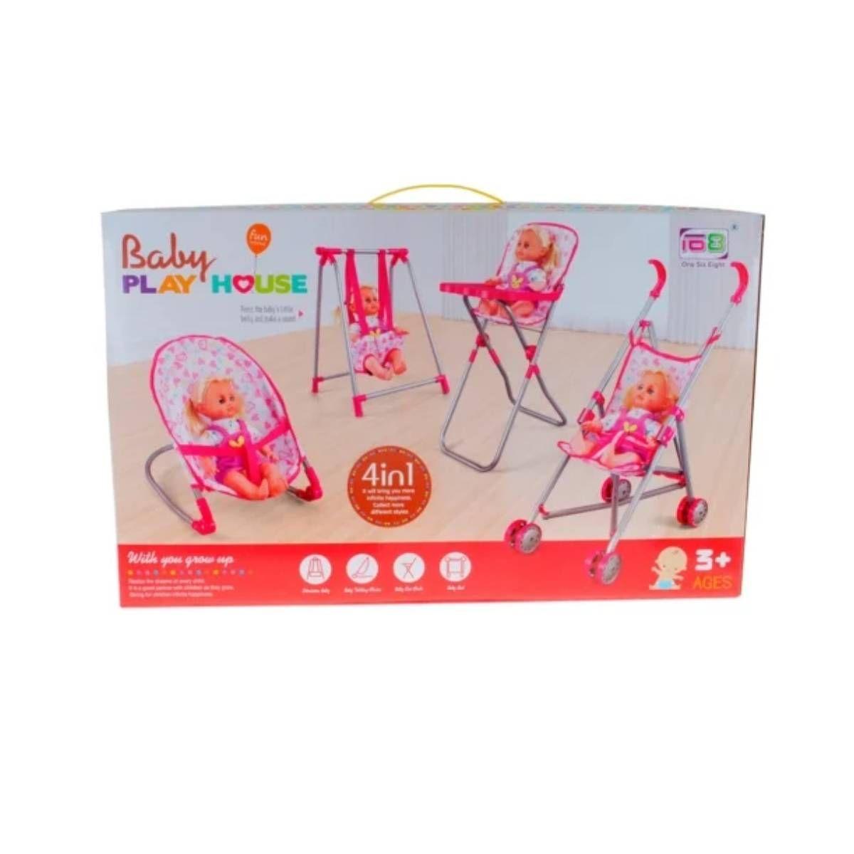 Pack 4 En 1 de Coche Paragua Nido Silla de Comer Y Columpio-5