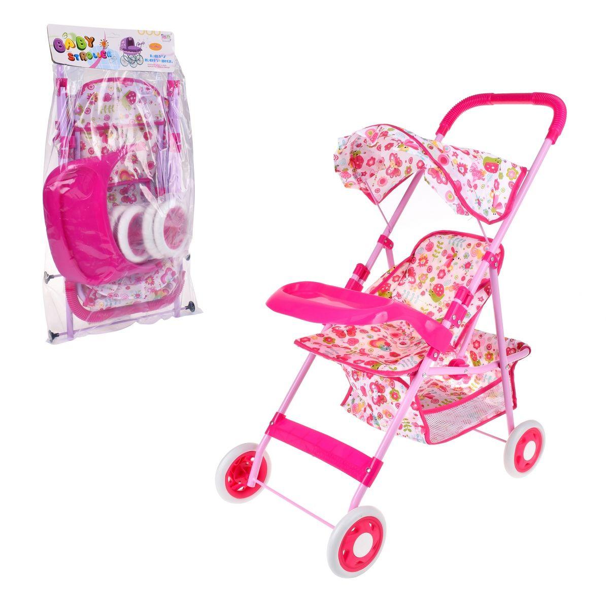 COCHE DE MUÑECAS ROSADO CON BANDEJA-0