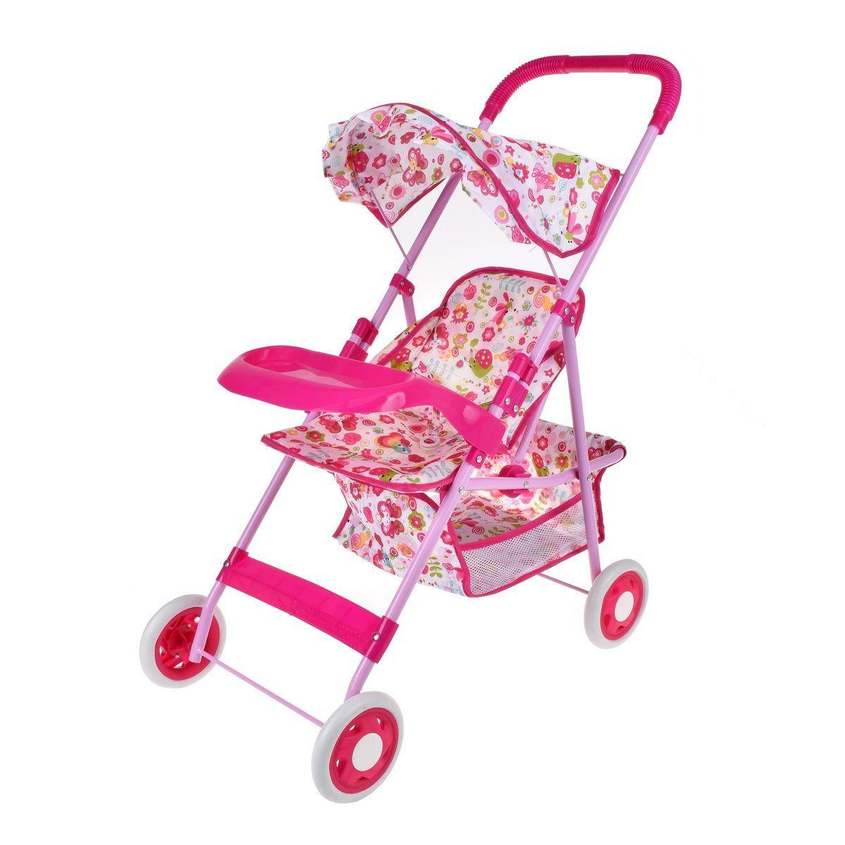 COCHE DE MUÑECAS ROSADO CON BANDEJA-1