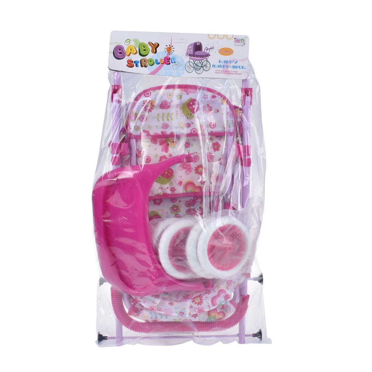 COCHE DE MUÑECAS ROSADO CON BANDEJA-3