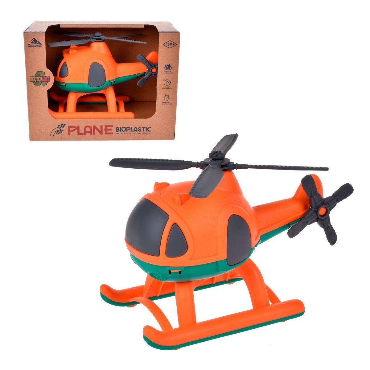 Helicoptero De 17 Cm Material Reciclado - Naranjo-0