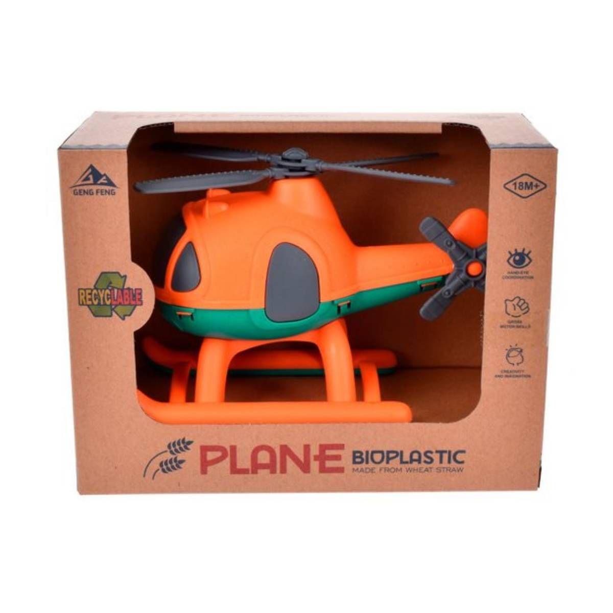 Helicoptero De 17 Cm Material Reciclado - Naranjo-2