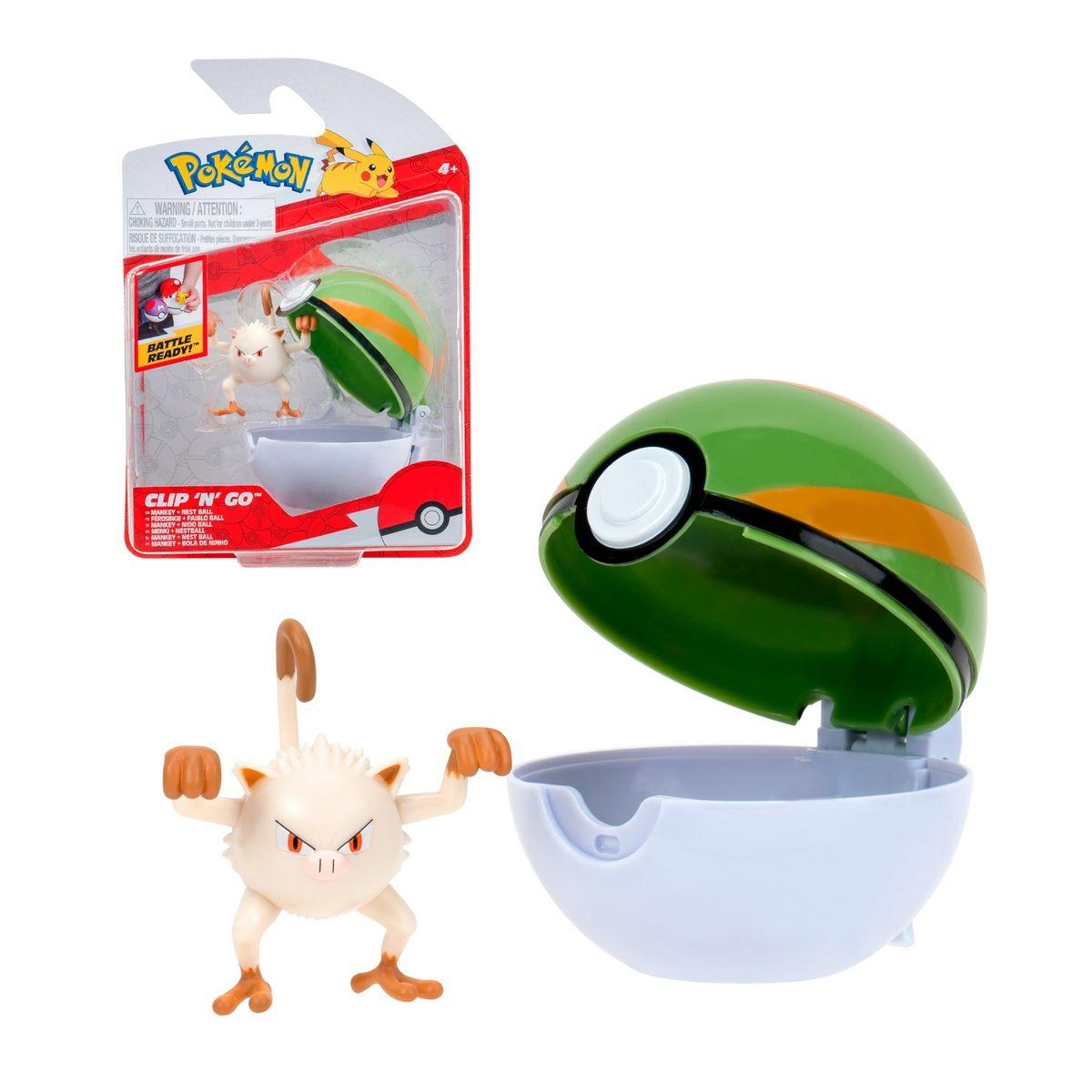 POKEBOLA CON FIGURA POKEMON - MANKEY & NEST BALL-0