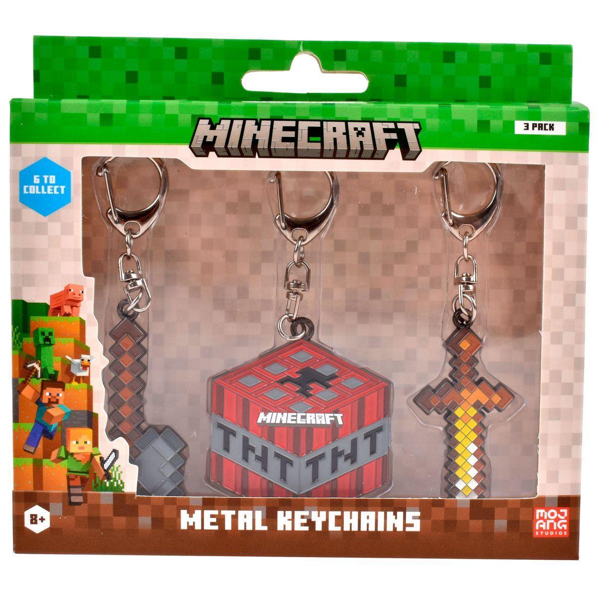 PACK DE 3 FIGURAS LLAVERO METALICO MINECRAFT - TNT-2