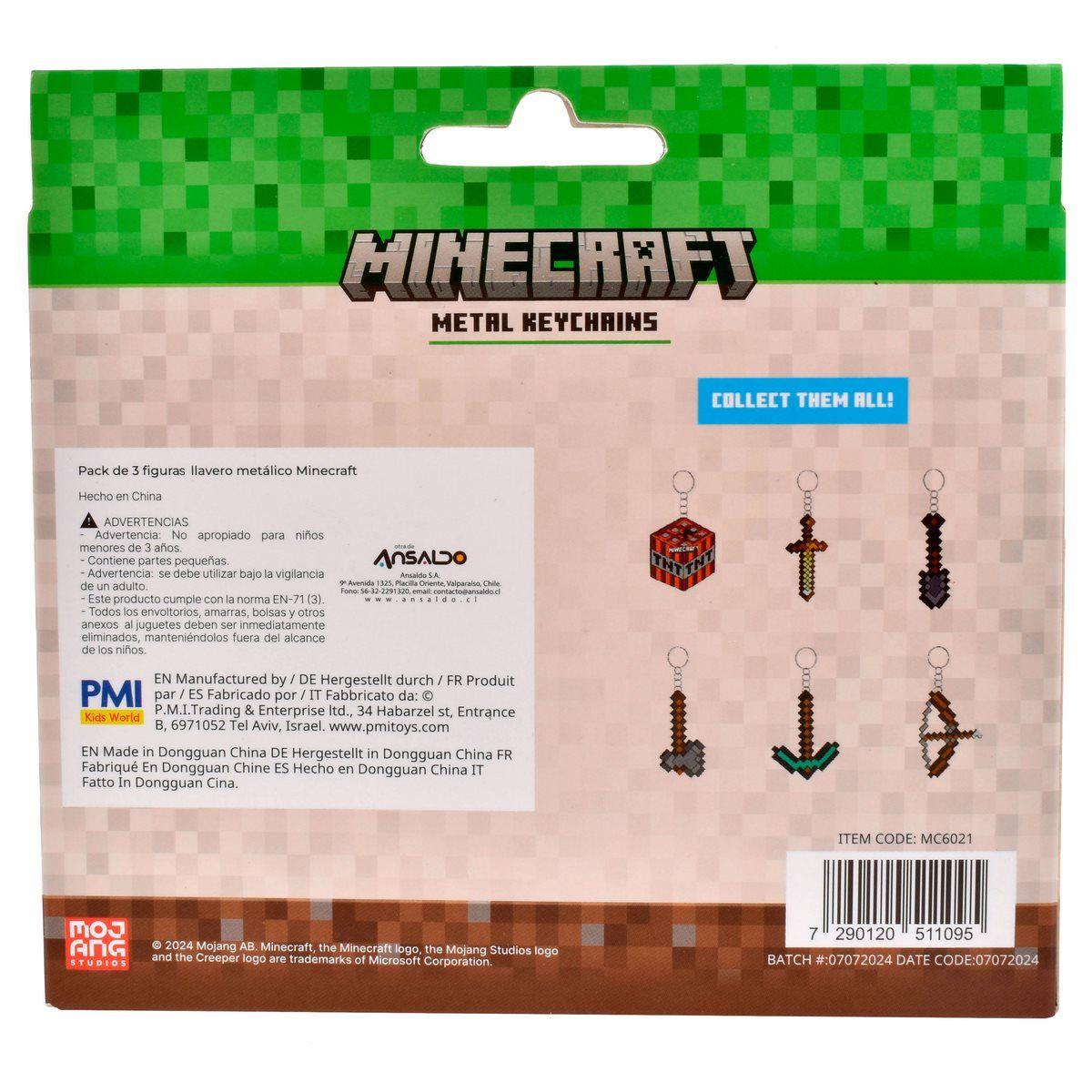 PACK DE 3 FIGURAS LLAVERO METALICO MINECRAFT - TNT-3