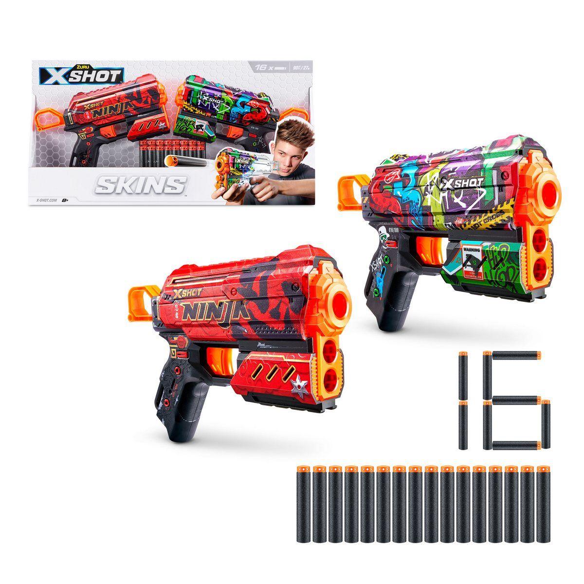 PACK 2 LANZA DARDOS FLUX SKINS CON 16 DARDOS X-SHOT-5