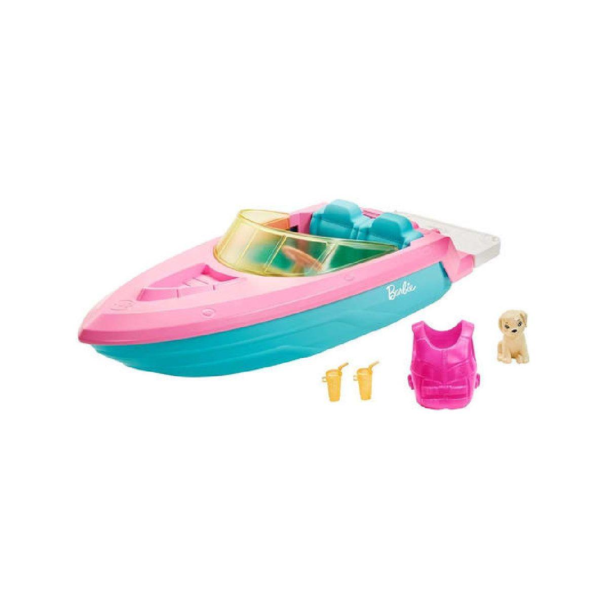Muñeca Barbie lancha con chaleco salvavidas y mascota-5