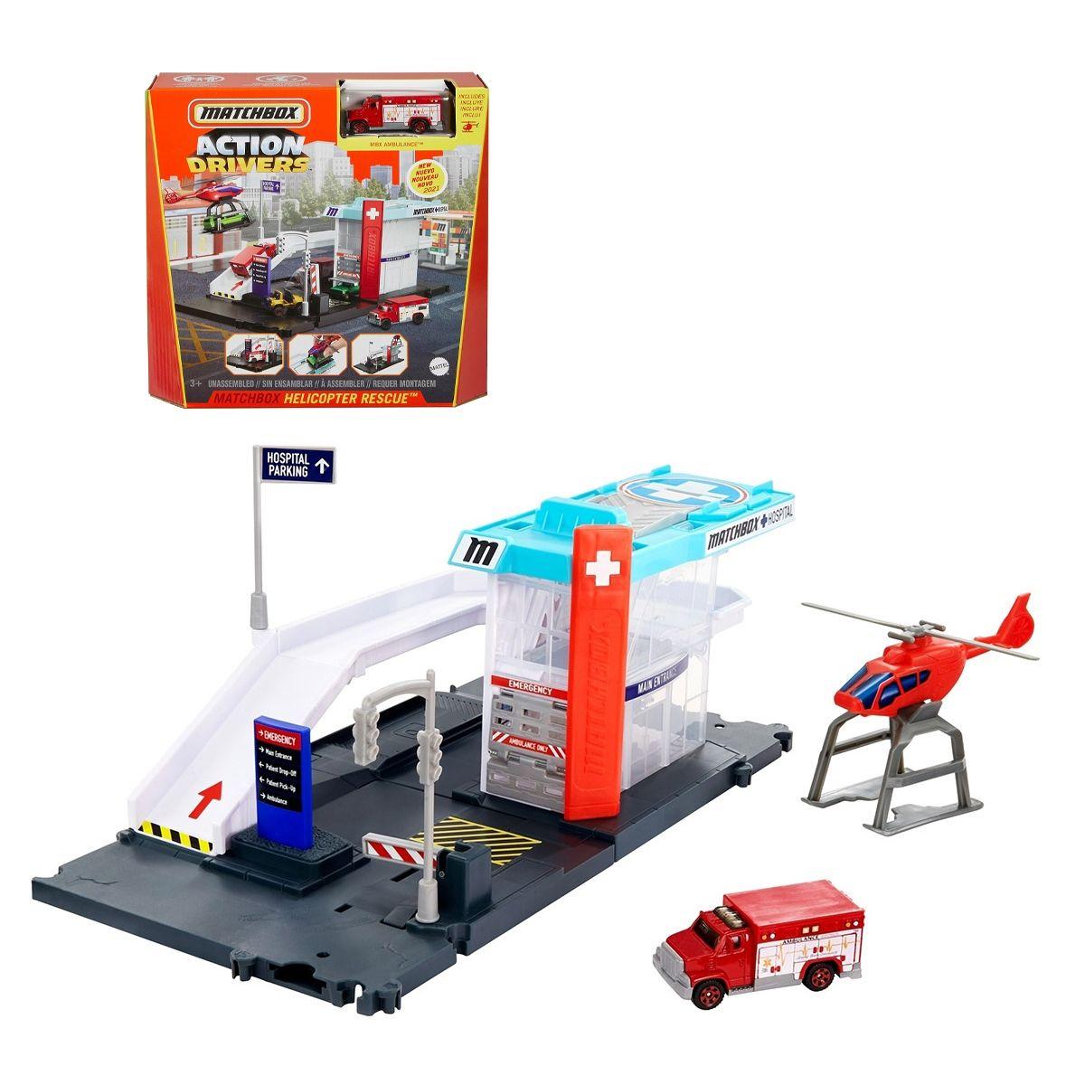 Matchbox Set De Vehiculos Garages Y Estaciones Mattel - Heli-0