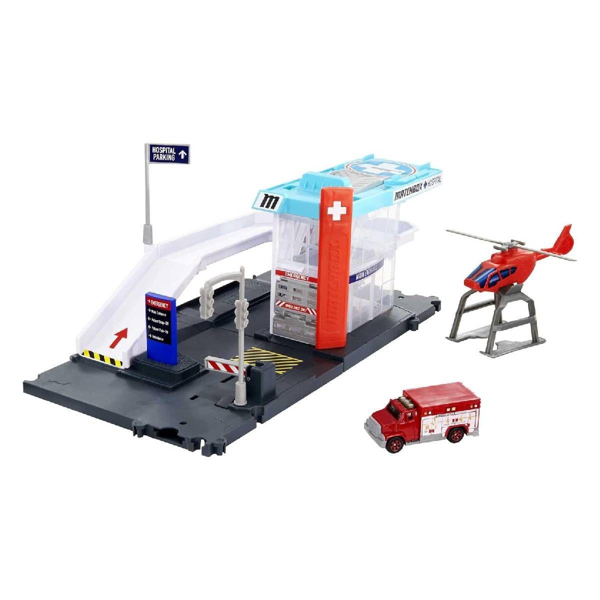 Matchbox Set De Vehiculos Garages Y Estaciones Mattel - Heli-5