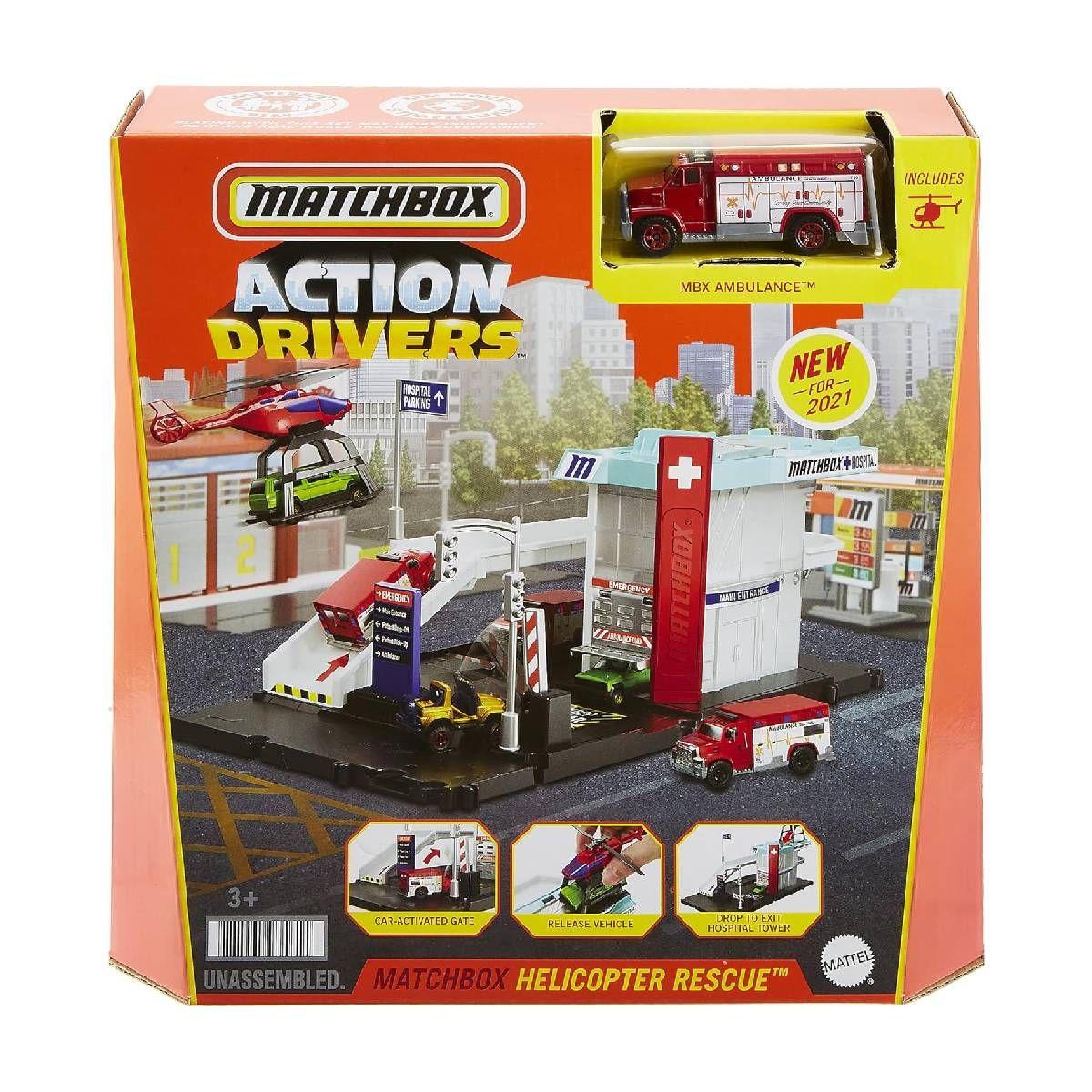 Matchbox Set De Vehiculos Garages Y Estaciones Mattel - Heli-6