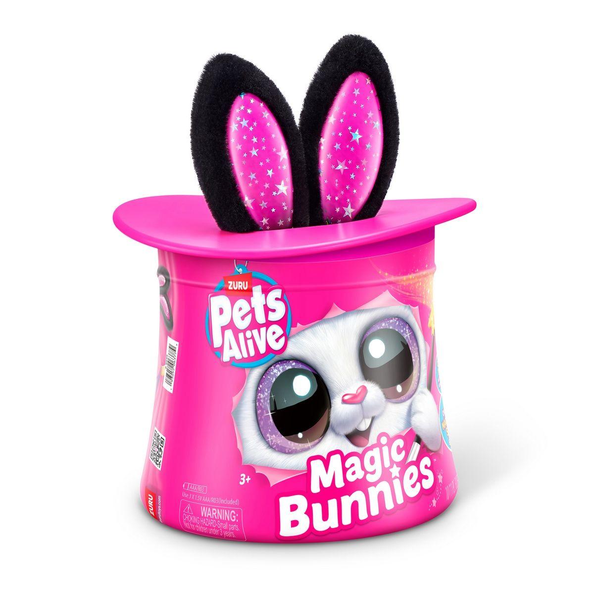 PELUCHE CONEJO EN SOMBRERO DE COPA PETS ALIVE ZURU - NEGRO-2