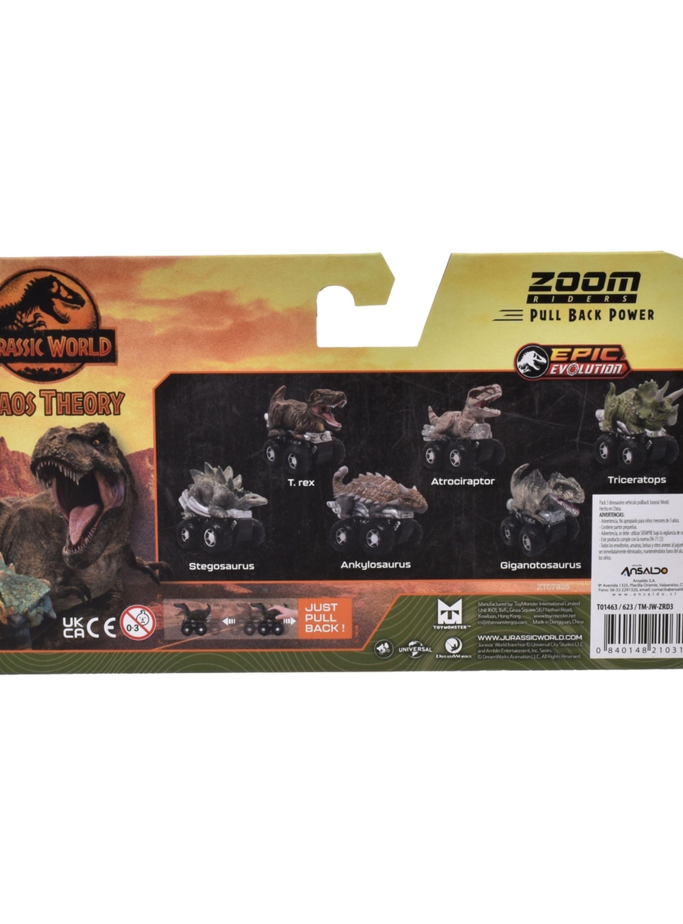 PACK 3 DINOSAURIOS VEHÍCULO PULLBACK JURASSIC-3