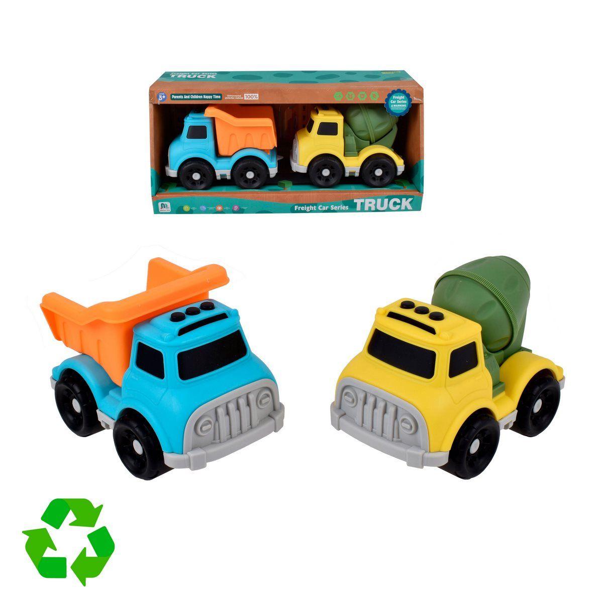 SET DE 2 CAMIONES DE CONSTRUCCION MATERIAL RECICLADO-0