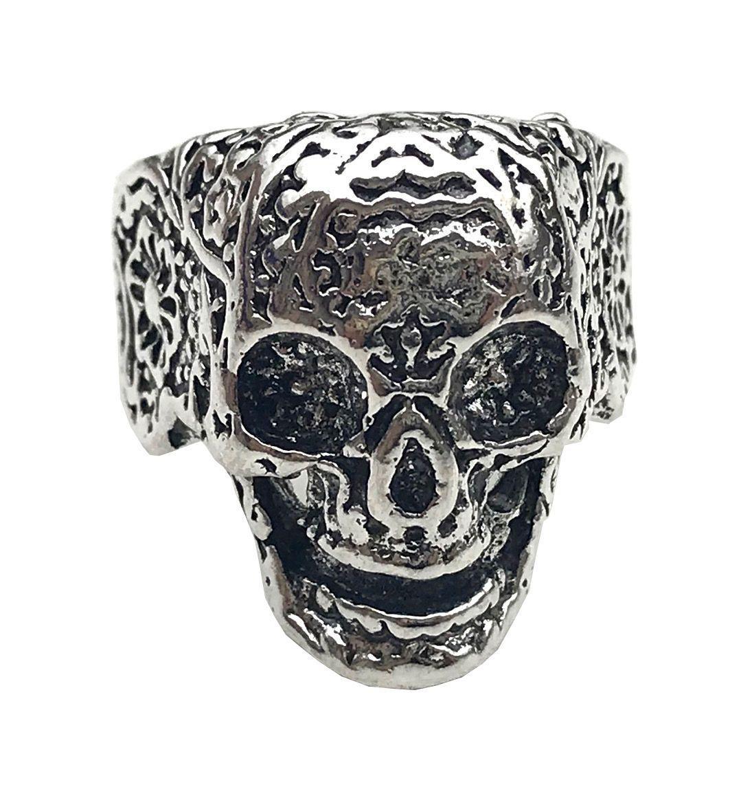Anillo Aleacion Acero Calavera Tallada-0