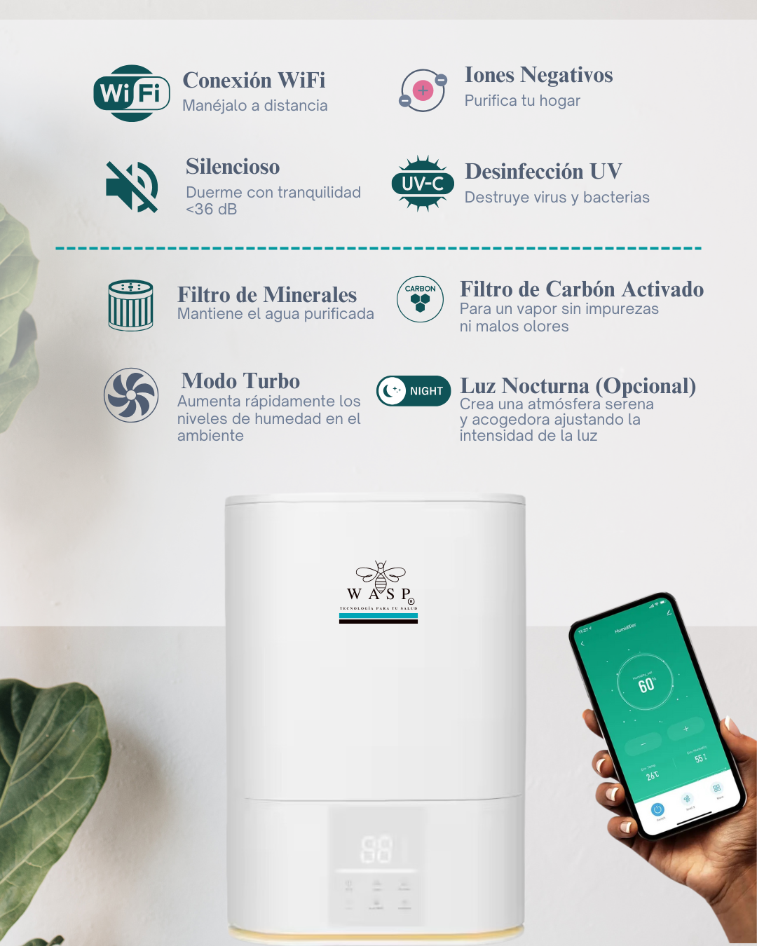 Humidificador Versa Smart Wasp 6 Lts Wifi + Difusor + Uvc-3