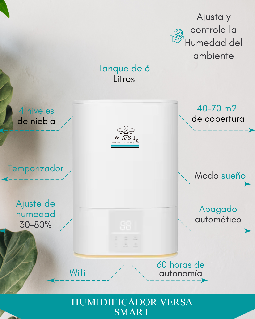 Humidificador Versa Smart Wasp 6 Lts Wifi + Difusor + Uvc-4