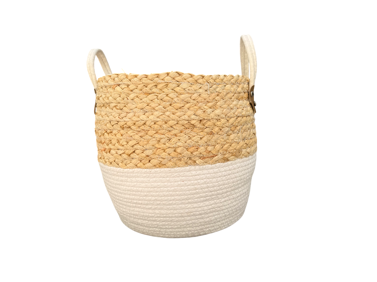 Canasto Organizador de Yute y Algodón Base Blanca 26CM Ancho-2