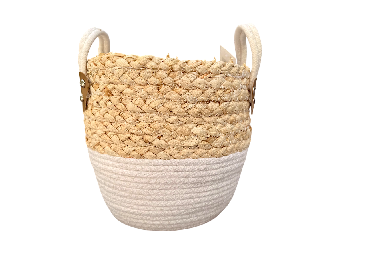 Canasto Organizador de Yute y Algodón Base Blanca 26CM Ancho-4