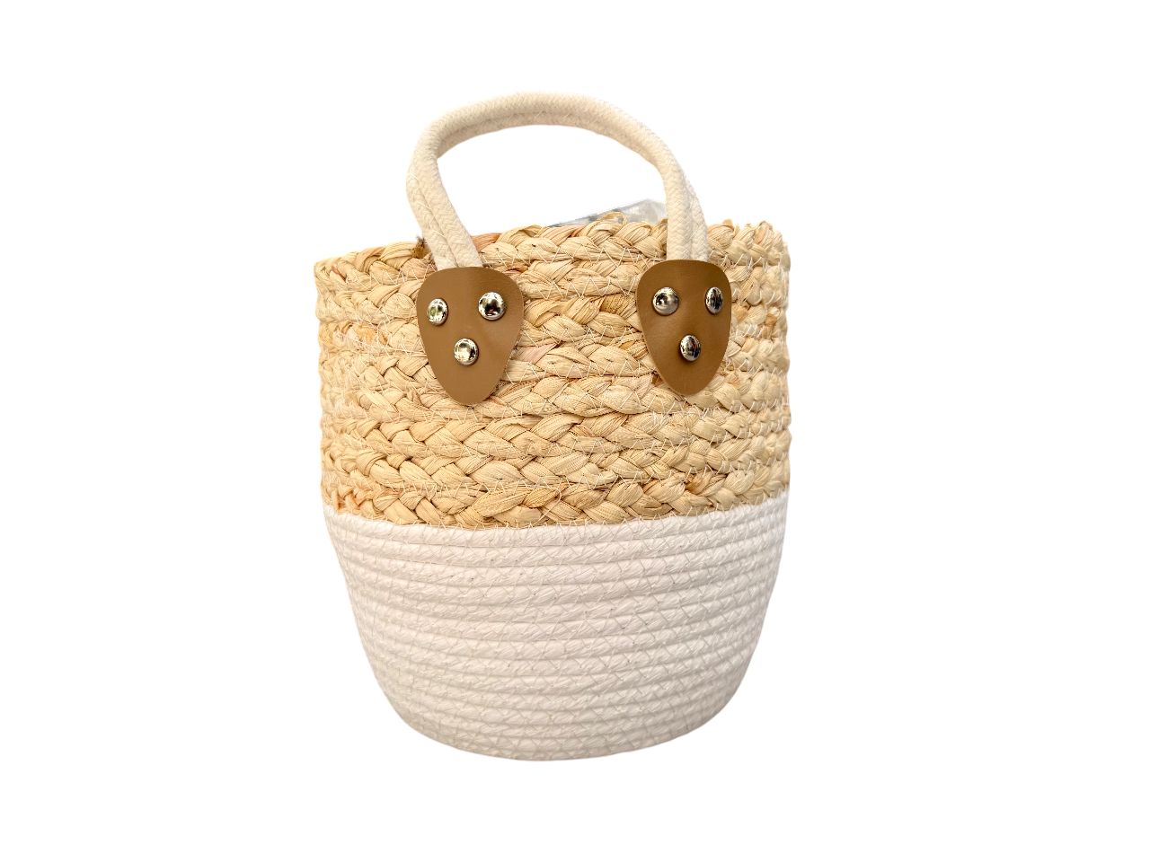 Canasto Organizador de Yute y Algodón Base Blanca 26CM Ancho-5