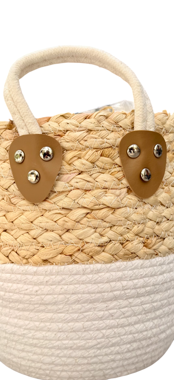 Canasto Organizador de Yute y Algodón Base Blanca 30CM Ancho-3