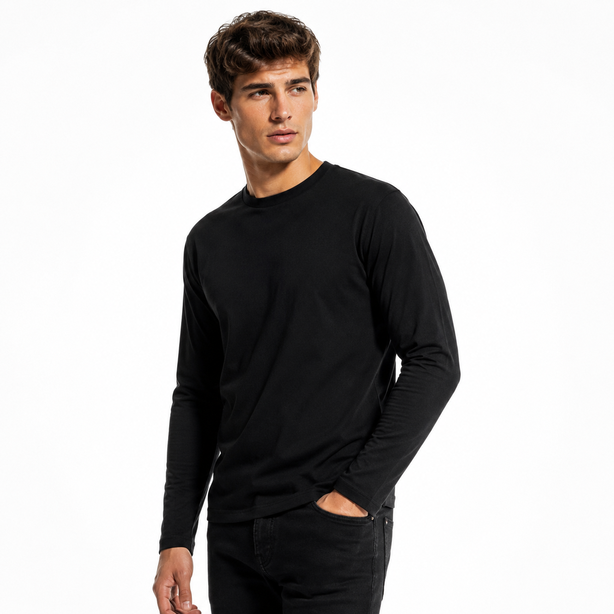 Polera Manga Larga Hombre 100 Algod n-1