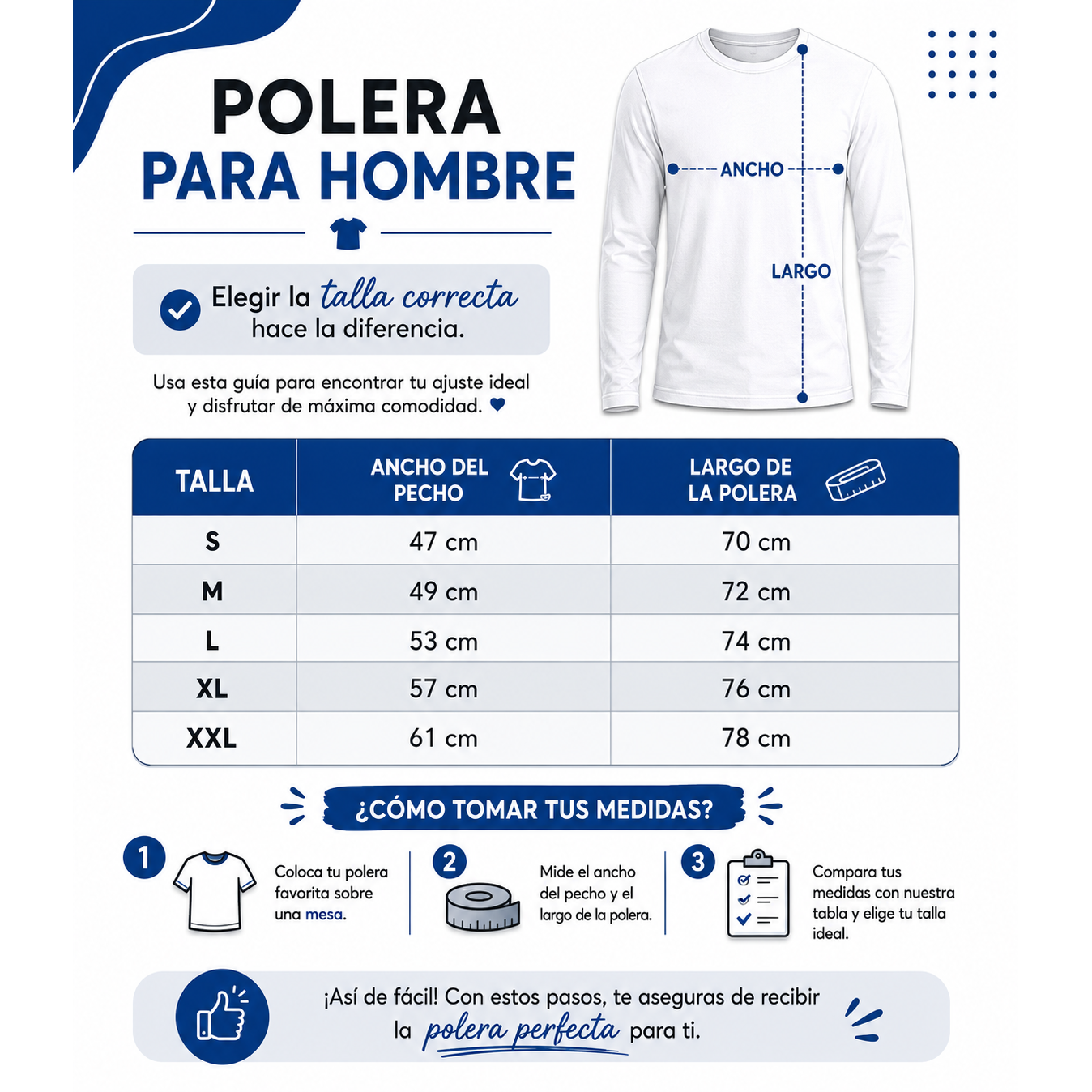 Polera Manga Larga 100% Algodon Clasica Para Hombre-2