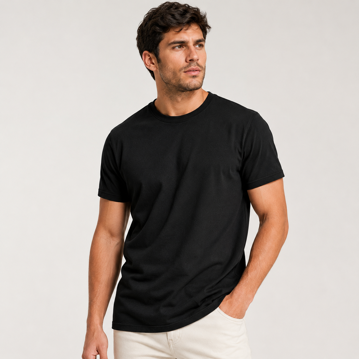 Polera Manga Corta Algodon Cuello Redondo Clasica Hombre Premium-0