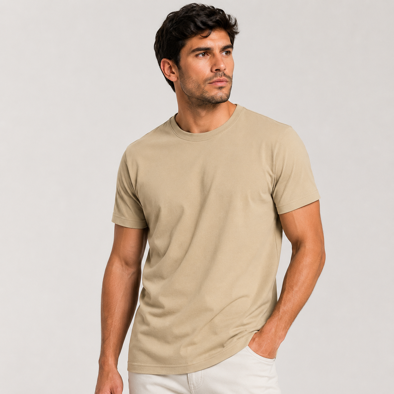 Polera Manga Corta Algodon Cuello Redondo Clasica Hombre Premium-0