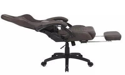 Silla Gamer Krone XL Reclinable + Masaje Lumbar + Apoyapiés - Café-5