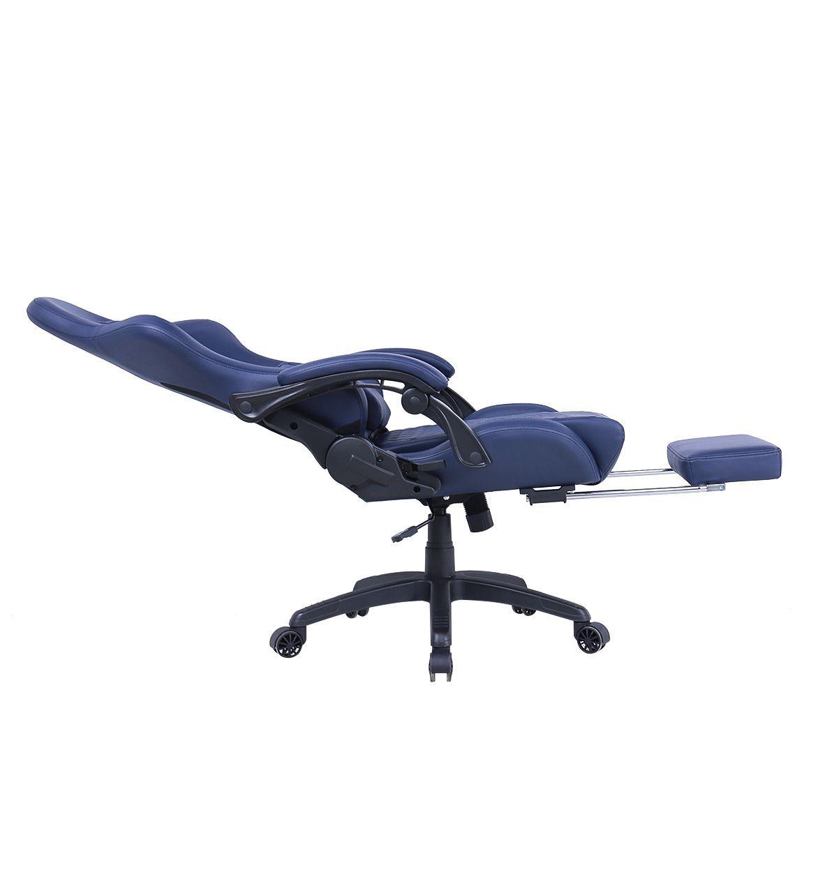 Silla Gamer Krone XL Reclinable + Masaje Lumbar + Apoyapiés Azul-5