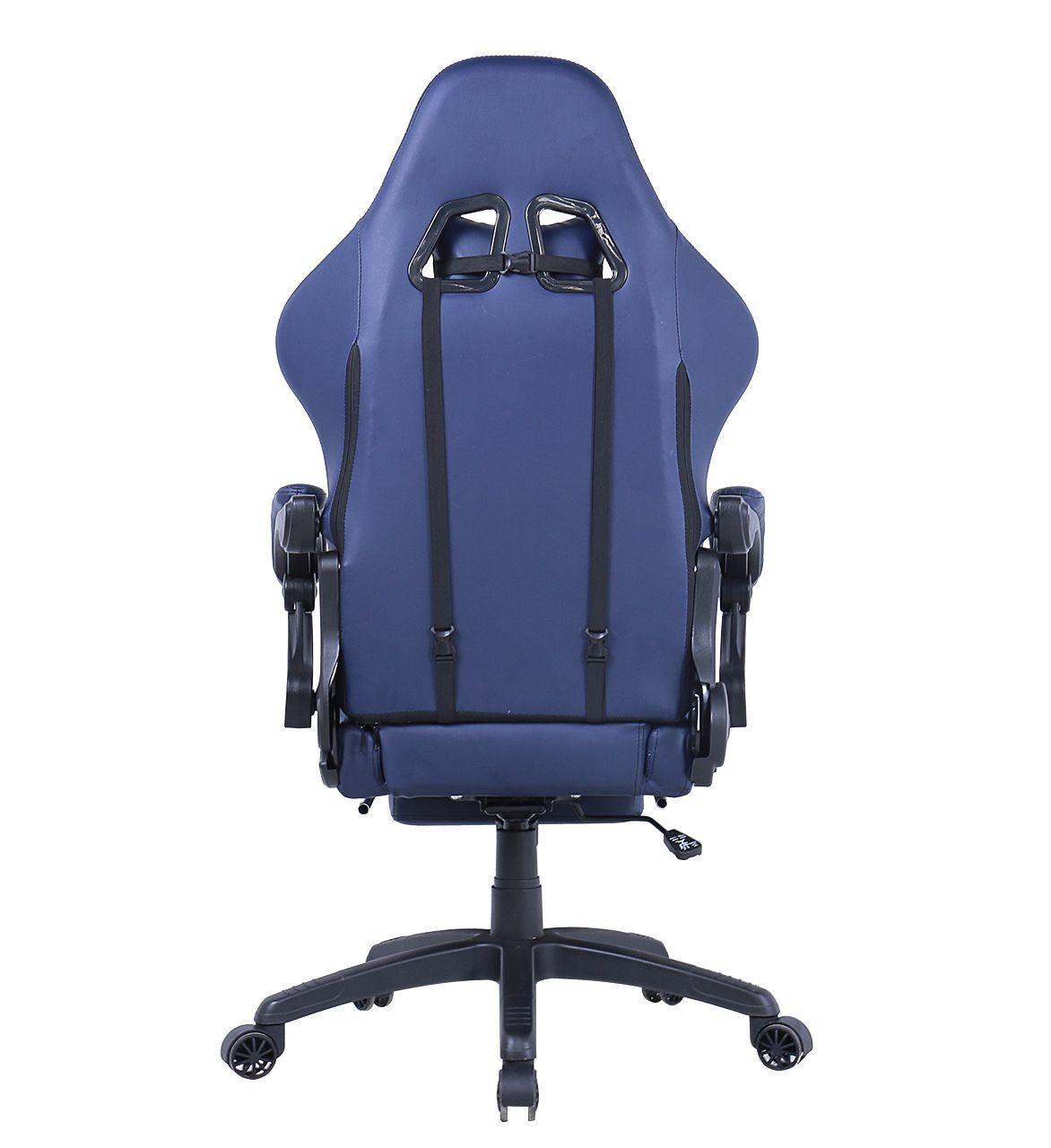 Silla Gamer Krone XL Reclinable + Masaje Lumbar + Apoyapiés Azul-3