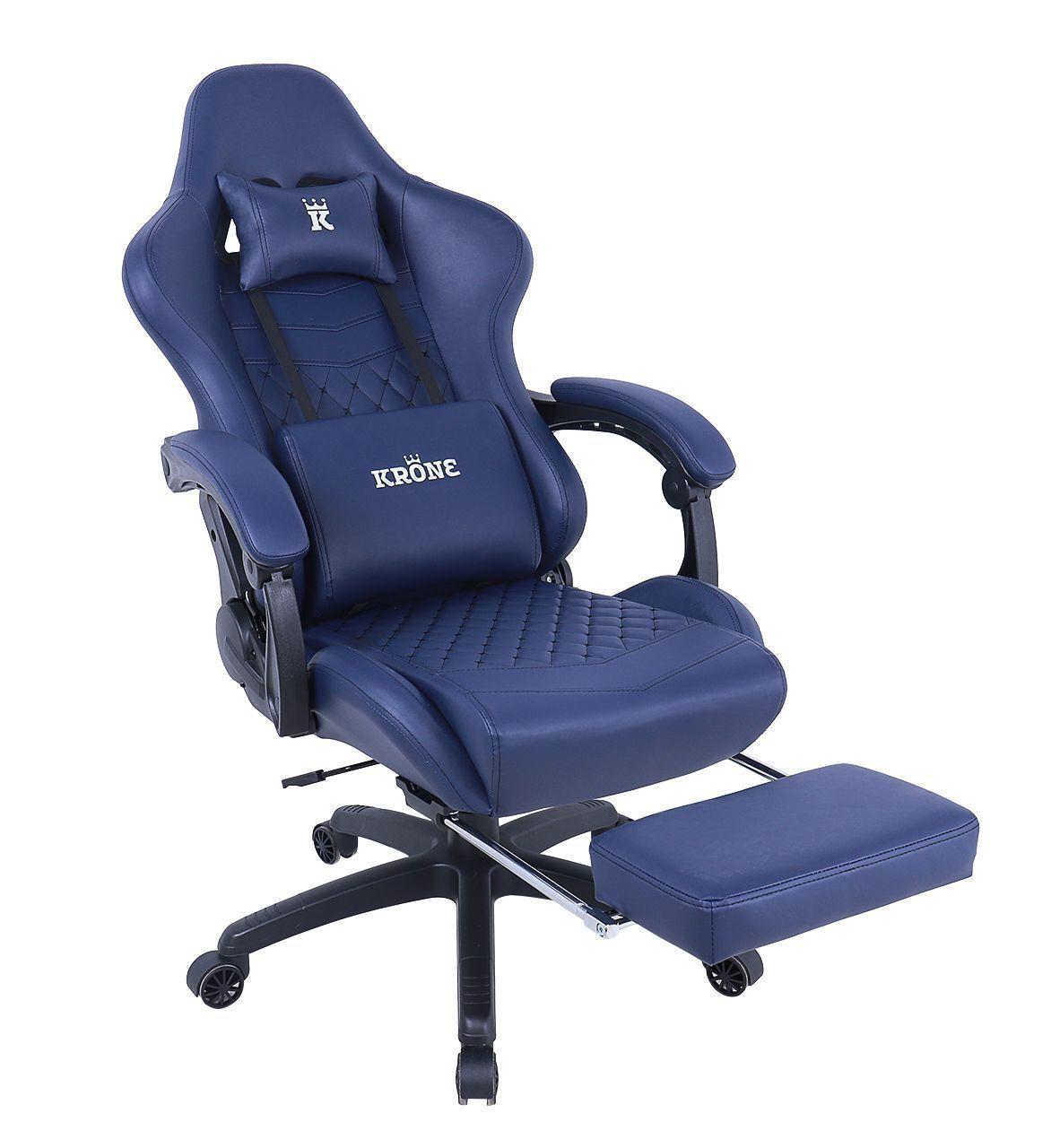 Silla Gamer Krone XL Reclinable + Masaje Lumbar + Apoyapiés Azul-4