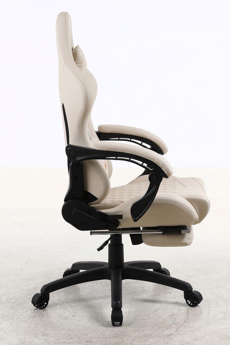 Silla Gamer Krone XL Reclinable + Masaje Lumbar + Apoyapiés - Blanca-2