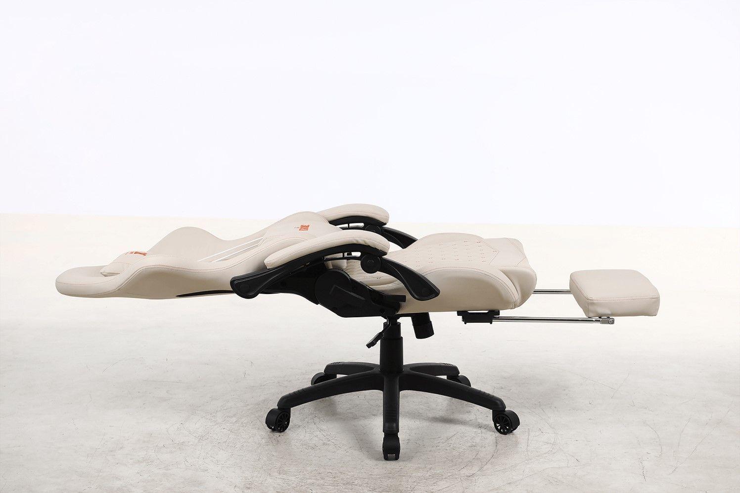 Silla Gamer Krone XL Reclinable + Masaje Lumbar + Apoyapiés - Blanca-4