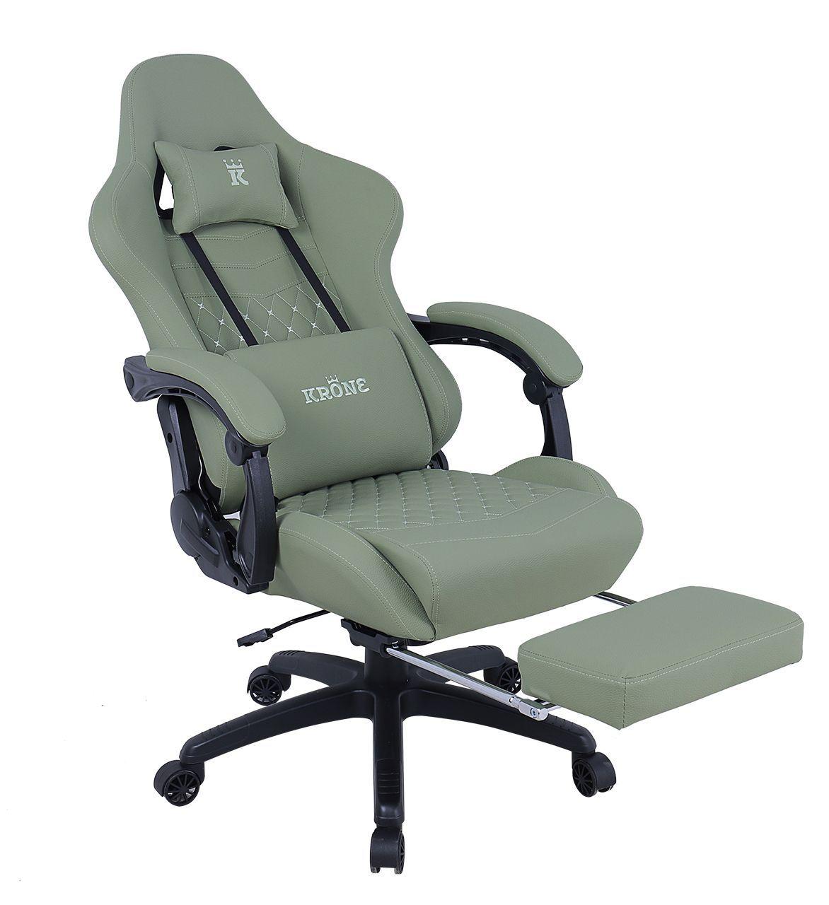 Silla Gamer Krone XL Reclinable + Masaje Lumbar + Apoyapiés Verde-2