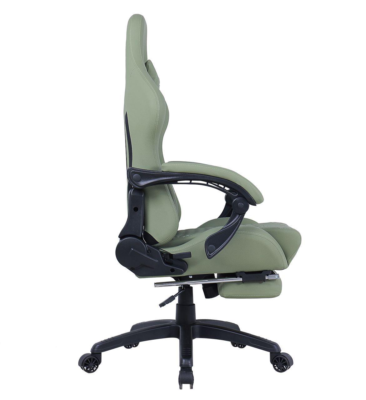Silla Gamer Krone XL Reclinable + Masaje Lumbar + Apoyapiés Verde-3