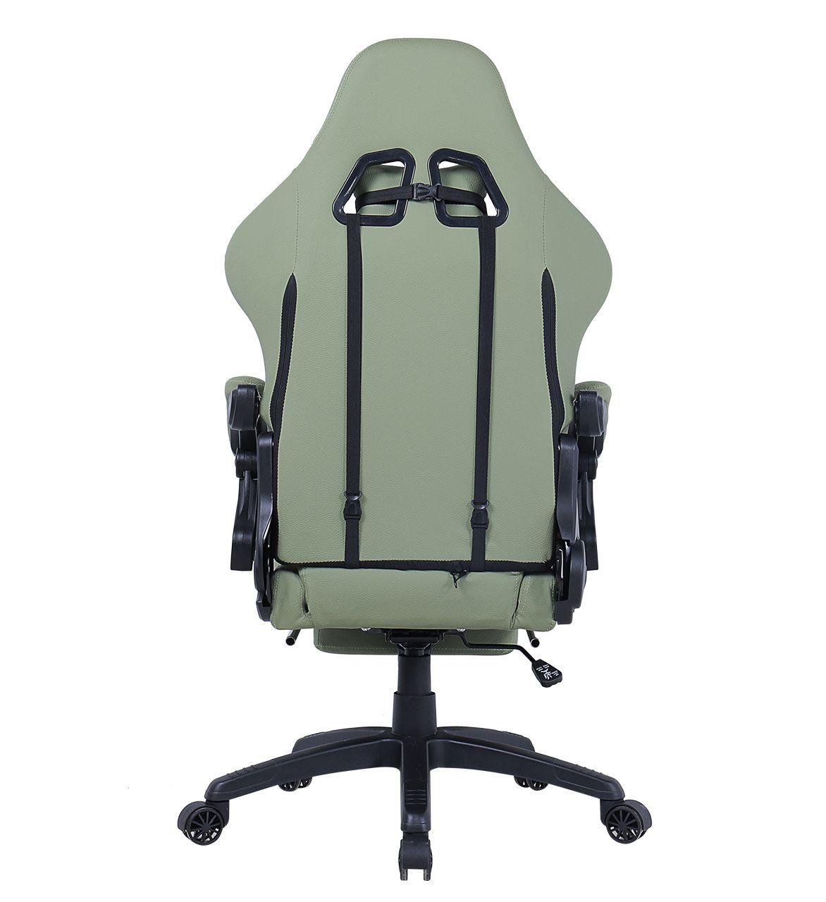 Silla Gamer Krone XL Reclinable + Masaje Lumbar + Apoyapiés Verde-5